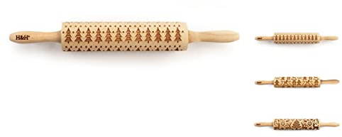 H&H 8394500 Mattarello Decorativo Natale, Legno, cm 39.5 x 5