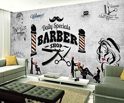 XAONUO La Coupe De Cheveux Papier Peint Panoramique Salon De Coiffure Griffonnage Modèle 250X175Cm Papier Peint Intissé 3D Effet Poster Geant Mural Personnalisé 3D Pour Salon Chambre Décoration Mu
