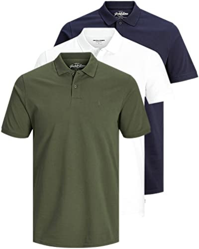 JACK & JONES 3er Pack Basic Poloshirt Herren (3er Pack Mix 7 (Navy/White/Olive, L))
