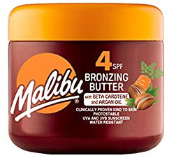 Malibu Sun SPF 4 Bronzing Tanning Body Butter with Beta Carotene and Argan Oil, Water Resistant, Tropical Coconut Fragrance, 300ml