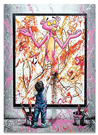 Taxpy Luxus-Pop-Art-Graffiti-Doodle Pink Panther Moderne Pop-Art-Poster auf Leinwand, Wandkunst für Wohnzimmer, Heimdekoration, 30 x 40 cm, ohne Rahmen