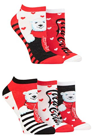 Coca-Cola Femme Ours polaire Sous-chaussures Chaussettes Paquet de 5 Noir/Blanc/Rouge 37-42