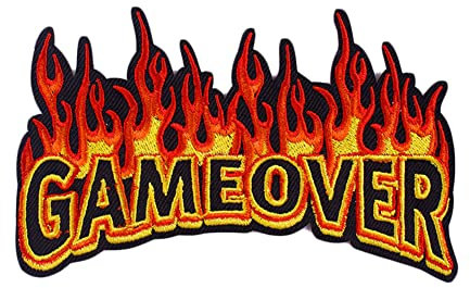 Flames fire Retro Embroidered Applique Iron-on Patch PunkGame Over Fire Embroidered Patch Iron on Patches for Clothing, Jackets, T-Shirt, Backpacks Embroidered Patch Stickers