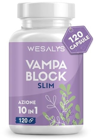 Menopausa Integratori Vampate, VAMPA BLOCK SLIM, 120 Capsule (4 Mesi), Azione 10 in 1, Favorisce l’equilibrio del peso corporeo, Integratore con Isoflavoni di Soia e Agnocasto, Vamp Control