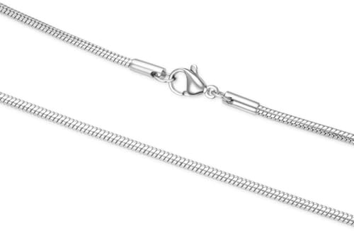 Adabele 2pcs 304 Grade Surgical Stainless Steel 1.5mm Round Snake Chain Necklace 16 Inch Strong Sturdy Waterproof Women Men Neck Chain SK1-A16