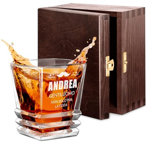 Maverton Bicchiere da whisky in vetro 280 ml - incisione personalizzata - bicchiere whisky - bicchiere di cristallo per uomo - per compleanno - per festa del papà - per Lui - Gentleman