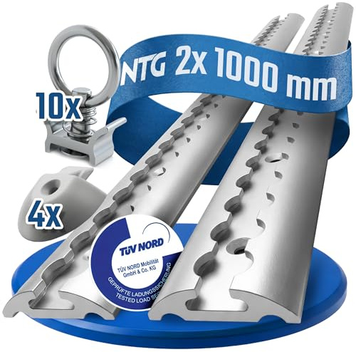 NTG Airlineschiene 2 STK 1m / 1000mm halbrund Alu m. Fittingen -TÜV Zertifiziert- Sparsetauswahl Anhängerzubehör Ladungssicherung Zurrschiene Aluschiene LKW Transporter - m. Bohrungen Silber eloxiert