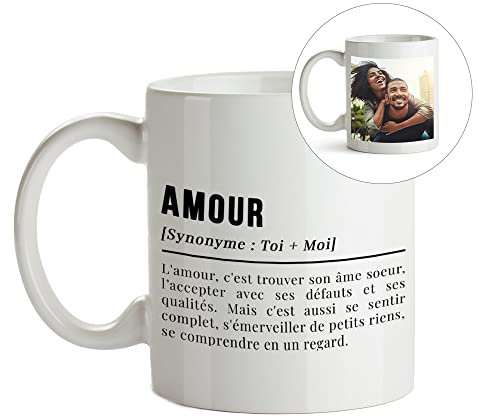 CADEAUX.COM - Idée Cadeau Saint Valentin - Mug Magique Personnalisé Photo en Céramique - Définiton - Amour - Résiste Au Micro Ondes et Lave Vaiselle - Idée Cadeau personnalisé