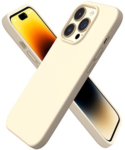 ORNARTO Compatible with iPhone 14 Pro Case 6.1, Slim Liquid Silicone 3 Layers Full Covered Soft Gel Rubber Case Cover 6.1 inch-Creamy Yellow
