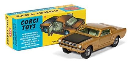Corgi Modellino auto in pressofusione - RT32001 Ford Mustang Fastback 2+2 - Oro e Nero - Uomini, Donne e Bambini Souvenir Regali dal Regno Unito - Piccoli modelli di auto giocattolo pressofuse per
