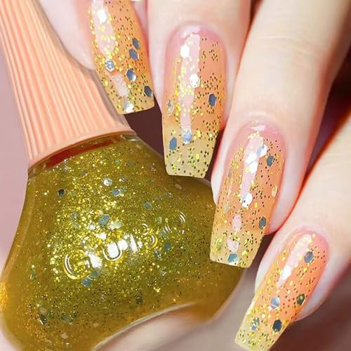 DouborQ Glitter Nail Polish Bronze Gold Glitter Translucent Long-Lasting Sequins Nail Art Varnish (26)
