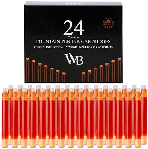 Wordsworth & Black 24er-Pack Füllfederhalter-Tintennachfüllungen – 24 orangefarbene Tintenpatronen – internationale Standardgröße – Länge ca. 3,8 cm – Basisdurchmesser ca. 0,6 cm – Einwegartikel und
