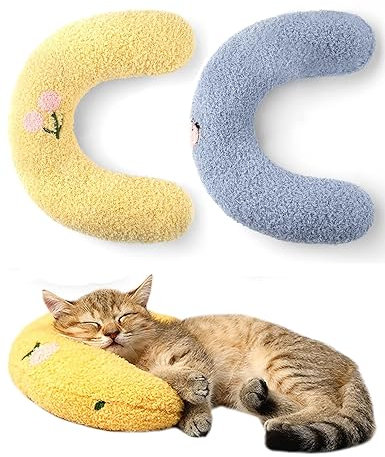 ODOOKON 2pcs Cojín para Gatos, Juguete Suave y Esponjoso para Mascotas, cojín de Hierba gatera, Juguete de Peluche, Almohada en Forma de U para Dormir, Descansar