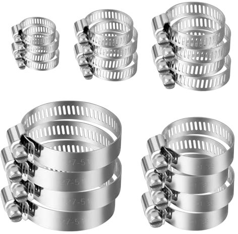 flintronic Schlauchschellen Set, 20 Stück Profi Schlauchschellen, Einstellbare Edelstahl Schlauch Clips Rohrschellen Schlauchklemmen Sortiment Kit für Gas Rohr, Wasser Rohr, Kraftstoffpumpe(6–51mm)