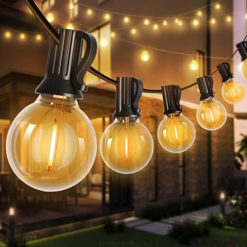 Bomcosy Outdoor String Lights LED Mains Powered, 25FT G40 Globe Bulbs Festoon Lights with 12+1 Bulbs(1 Spare), Waterproof Indoor Garden Lights for Terrace, Patio, Warm White
