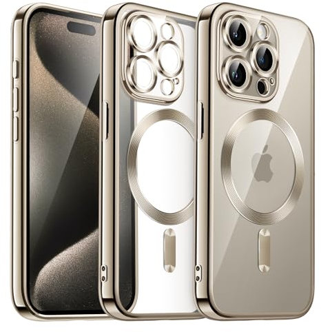 JETech Soft Clear Case for iPhone 15 Pro 6.1-Inch, Camera Lens Full Protection, Compatible with MagSafe Wireless Charging, Shockproof Electroplated TPU Phone Cover (Natural Titanium)