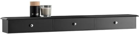 SoBuy Wandregal mit 3 Schubladen - Modernes Regal Wand für Flur, Wohnzimmer & Schlafzimmer - Schwarz 94x15x10cm FRG43-L-SCH