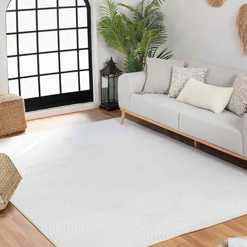 Surya Outdoor Teppich wetterfest, Houston - In und Outdoor Teppich für Balkon 200x275 cm, Terrasse, Garten, Küche - Outdoor Teppich Boho Style, Teppich für draußen - Teppich Weiß