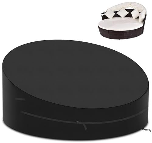 PATIO PLUS Sonneninsel Abdeckung Wasserdicht 420D Oxford mit Kordelzug Rund Winterfest UV-Beständiges Schutzhülle 165x50/90cm, schwarz