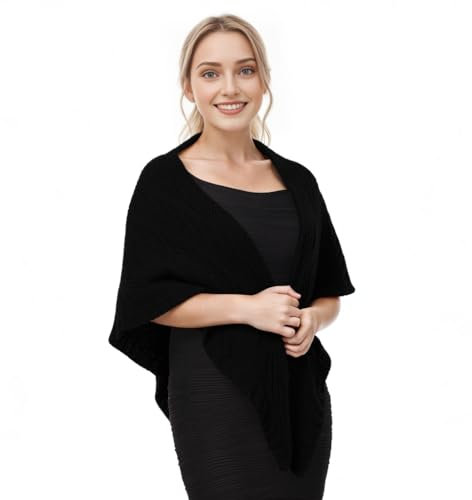 FAD-4U Warmer Winterschal für Damen, mittelalterlicher Vintage-Stil, gestrickt, gemütlich, Wickelschal, warm, Damenpullover, Dreieckstuch, Umhang, Schwarz, Einheitsgröße