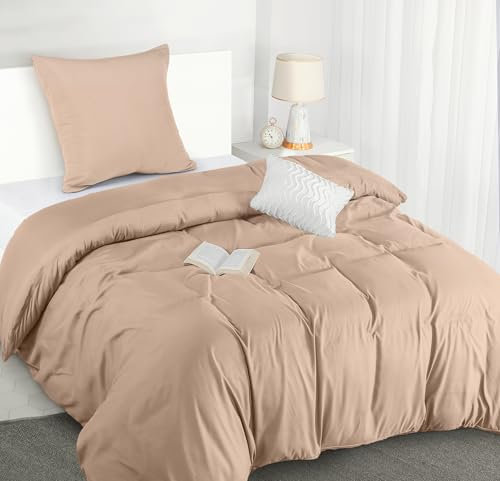 Utopia Bedding Bettwäsche 140x200 Set - Mikrofaser Bettbezug 140x200 cm + 1 Kissenbezug 65x65 cm - Beige