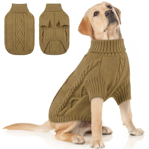 Queenmore Hundepullover Grosse Hunde, Wärme Pullover Hund Bulldog | Hundepulli Hund Strickmantel Windhund Pullover, Hundepullover für Große Hunde, Braun, 2Xl für Spaziergänge Wintertage