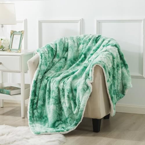 Wajade Kunstfelldecke–Sherpa Schafdecke–Comfort Luxuriöse Flauschige Kuscheldecke–weiche Decke für Couch und Bett–grün-200x220cm