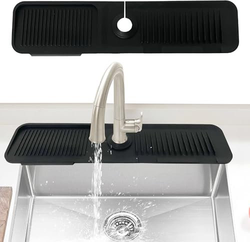 duoyif Paraspruzzi per Lavello da Cucina, 24 Pollici Grande Tappetino Drenante in Silicone, Tappetino di Scarico per Rubinetti, Tappetino Rubinetto Lavello Cucina (Nero, 61x14cm)