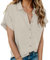 HOTOUCH Womens Blouses Cotton Shirt Short Sleeve Work Tops Ladies Office Shirts V-Neck Button Down Blouse Basic Fitted Shirt Beige XXL