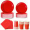Nkaiso Anniversaire Vaisselle de fete 96 Pièces Rouge Foncé Party Assiettes en Papier Set Assiettes de Fête Jetables Papier Tasses Serviettesr, pour Barbecue les Fêtes les Pique-niques -24 Invités