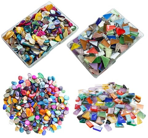 2 cajas de fragmentos de color irregular, piedras de mezcla de vidrio de colores, mosaicos de vidrio, fragmentos decorativos, mosaicos de forma especial, fragmentos de concha