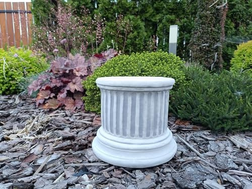 Fioriera decorativa a colonna in cemento, diametro 23 cm, altezza 23 cm, scanalatura verticale, capitello arrotondato