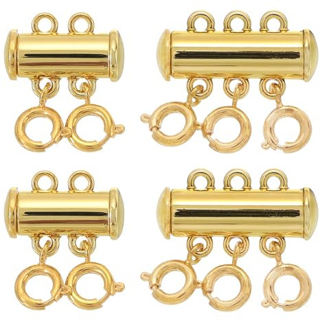 sourcing map 4Pcs Layered Necklace Clasps 2 & 3 Strands Slide Tube Lock Clasp Connector for Layered Bracelet Necklace Making, Gold