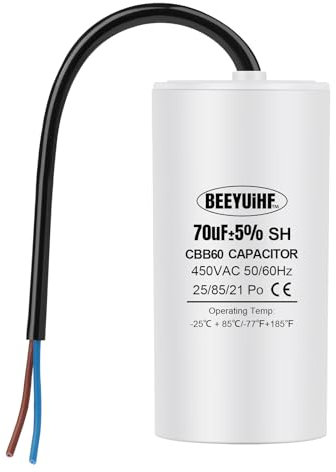 BEEYUIHF CBB60 70uf Condensateur de Démarrage 70µF Condensateur de Démarrage de Moteur 50/60Hz 450VAC Condensateur de Moteur avec fil pour Moteur électrique/Machine à Laver - 50 x 100 mm
