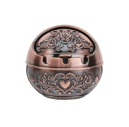 1 Stück Aschenbecher for Raucher, winddicht, Vintage-Deckel-Ornament, Retro-Zigaretten-Metall-Gadgets, Zigaretten, for drinnen und draußen, Familienbar(Red Rose)