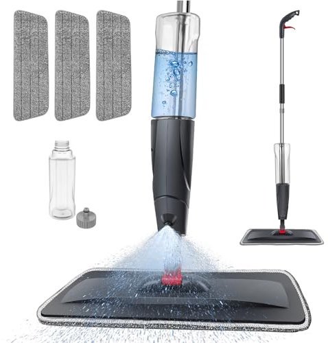 Scopa Lavapavimenti a Spruzzo, Rotazione di 360° Spray Mop Mocio Lavapavimenti con 3 Cuscinetti Riutilizzabili in Microfibra, 700ml Flacone Spray, Mop Lavapavimenti Professionale