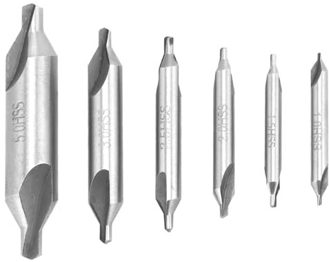 QWORK® 6-tlg Zentrierbohrer 1.0/1.5/2.0/2.5/3.0/5.0 mm, 60 Grad Drehmaschine Kombiniert Zentrum Bohrer Senker für Metall, Legierung, Kupfer, Eisen, Holz