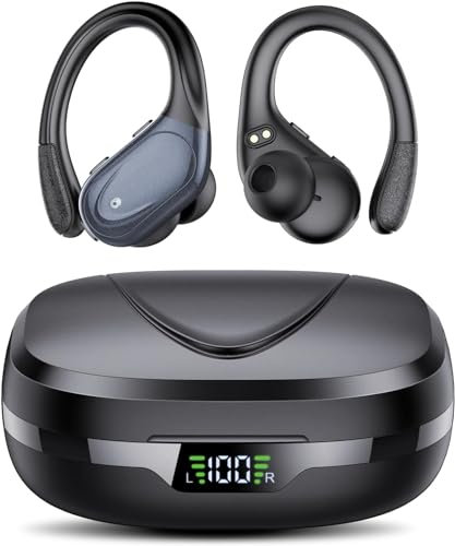 Wireless Sports Bluetooth Headphones, 60H Bluetooth 5.3 Headphones with CVC8.0 Noise Cancelling, Wireless Earphones with 4 ENC Mic, IPX7 Waterproof Bluetooth Earbuds, Bluetooth Earphones for Running