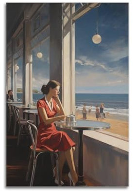 Poster A Day at The Sea in The Style of Edward Hopper, Poster, Druck, Raum, Ästhetik, Leinwand, Wandkunst, Poster, Wohnung, Schlafzimmer, Dekoration, rahmenlos, Schlafsaal, Porträts, Poster,