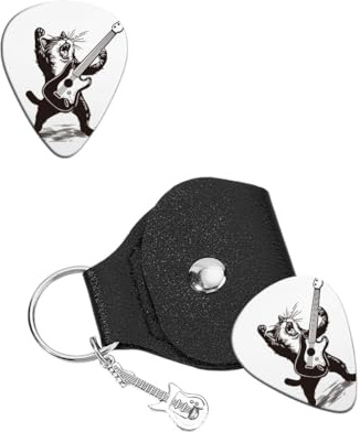 UNICRAFTALE 1 Stück Gitarrenplektren Geschenk Edelstahl Gitarrenplektren Kätzchen Personalisiertes Plektrum Mit PU Lederhülle Katzenform Gitarrenzubehör Für Musikerliebhaber