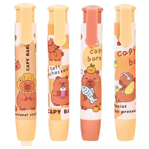 HQRKOTM 4er Pack Capybara Radiergummi, einziehbarer Radiergummi, einziehbare Radiergummis für Kinder, Studenten