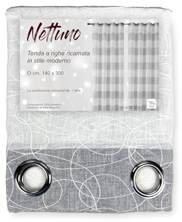 Tex family Neptun bestickt gestreift 140 x 300 cm Grau mit Lurex - Moderner Stil - halbtransparentes Polyester mit Ringen