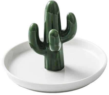 ASIAD Keramik Kaktus Schmuckschale für Ringe, Kaktus Schmuckschale für Hochzeit, Kaktus Ringhalter, Kaktus Ring Schale, Dekoratives Tablett aus Keramik zur Aufbewahrung von Ornamenten,Grün