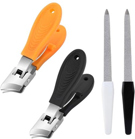2 Pcs Nail Clippers with 2 Pcs Nail Files, Toenail Clippers, Suitable for Fingernail Toenail, Anti-Splash Nail Clipper Set for Men Women Elderly for Home School (Black,Orange)