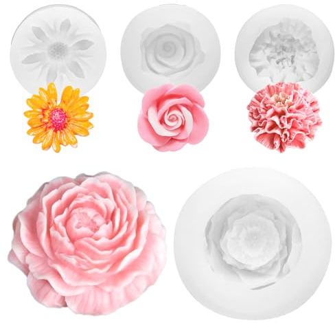 4 Stück Kerzen Formen Silikon - Rosen Nelke Pfingstrose Silikonformen, Kerzen Silikonformen, Kerzenformen zum Gießen Blumen 3D für DIY Kerzens, Seifen, Gipsharzhandwerk