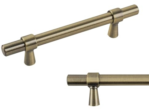 keypak 10 Pack Antique Brass Smooth T-Bar Kitchen Cupboard Handles 96mm | 150mm Bar, Aluminium T-Bar Pulls for Cabinet, Wardrobe Doors, Chest of Drawers