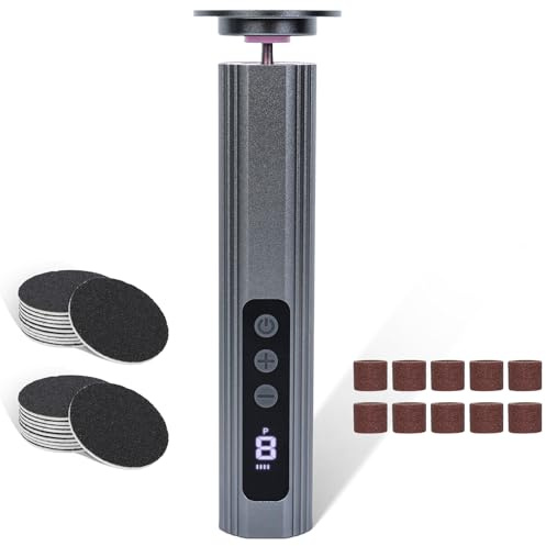 AiQInu 2 en 1 Eliminateur de Callus éLectrique, Ensemble D'éLiminateur De Callus éLectrique Rechargeable, 9 Vitesses RéGlables, Avec Indicateur Led, Pour Talons FissuréS, Callus (Gris)