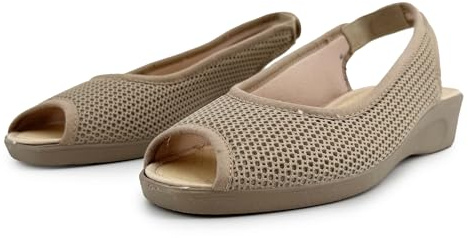JOMIX Sandali Donna Comodi Estive per Anziani e Signora Rete Traspirante Sandals Anatomiche Aperta Cinturino Elastico Pianta Larga Leggere Antiscivolo Comfort per Casa e Passeggio ESD2630 Beige 39