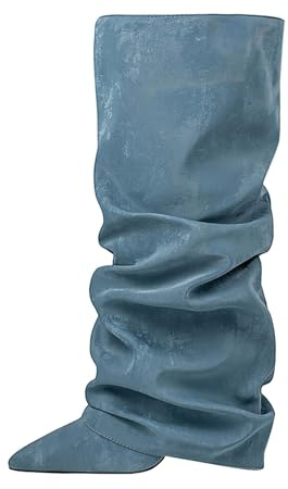 Generisch Bottes plates pour le printemps et l'hiver - Pointes plissées - Pour filles chaudes - Talon non au-dessus du genou - Bottes droites pour femme - Chaussures basses pour femme - Baskets