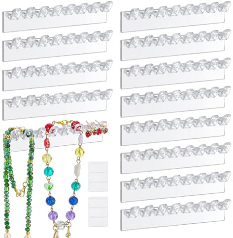 PH PandaHall 12pcs Organisateur de Colliers Mural Porte Colliers Mural en Plastique Transparent de Rangement avec 96pcs Crochets pour Colliers Bracelets et Chaînes Clou D'oreille, 2x9.5cm